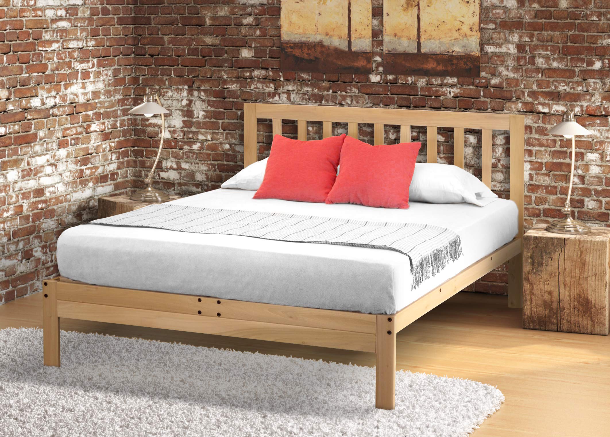 KD Frames Charleston Platform Bed - Twin Bed Frame - Unfinished Wood Bed Frame - Natural, Minimalist Bed with Slatted Headboard 