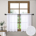 White Tier Curtains for Kitchen Door 30 Inch Length 2 Panel Set Rod Pocket Casual Weave Linen Textured Cafe Curtain Light Filter