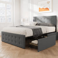 Alkmaar Upholstered Full Size Platform Bed Frame with 4 Storage Drawers,grey, Headboard and Wooden Slats Support,No Box Spring N