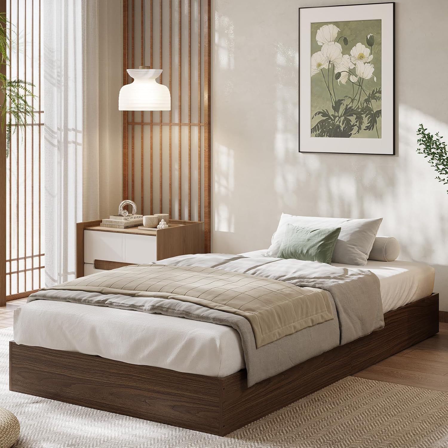 GarveeHome Wood Platform Bed Frame, Wooden Bed Frame Without Headboard, Wood Slat Support, No Box Spring Needed, Easy Assembly (