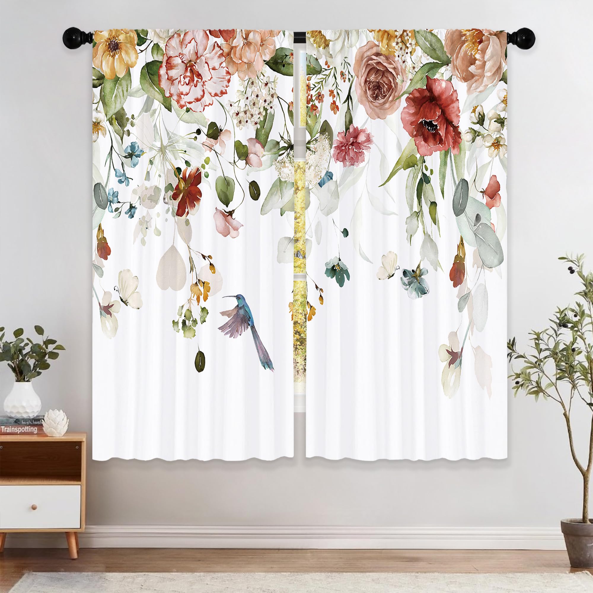 Laifzere Spring Floral Curtains, Rustic Flower Window Curtains 42x63 Inch for Bedroom Living Room Decor, Farmhouse Botanical Pla
