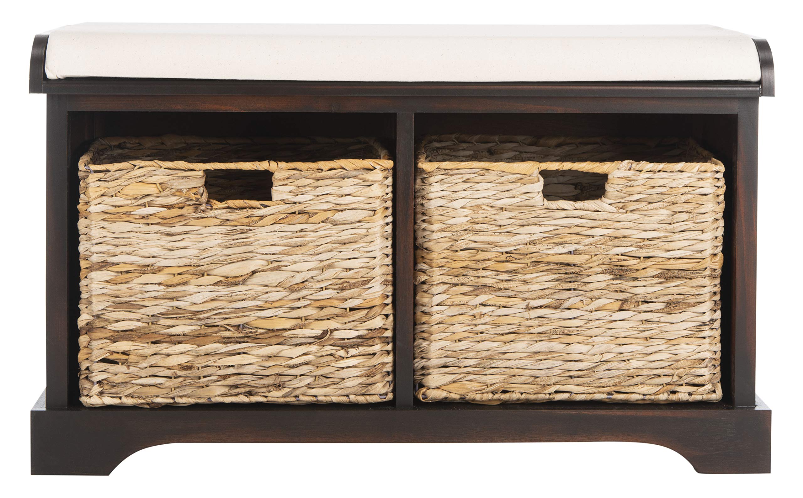 SAFAVIEH Home Collection Freddy Brown/ Wicker Basket 2-Drawer Storage Bench with Cushion (Fully Assembled)