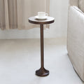 COZAYH Small Pedestal End Table, Metal Base Side Table, Drinking Table with Scratching Distressed Finish, Light Espresso