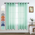 Sea Green Curtains 63 Inch Length for Bedroom Pair Set Grommet Linen Textured Semi Sheer Aqua Mint Curtains for Boys Room Teen K