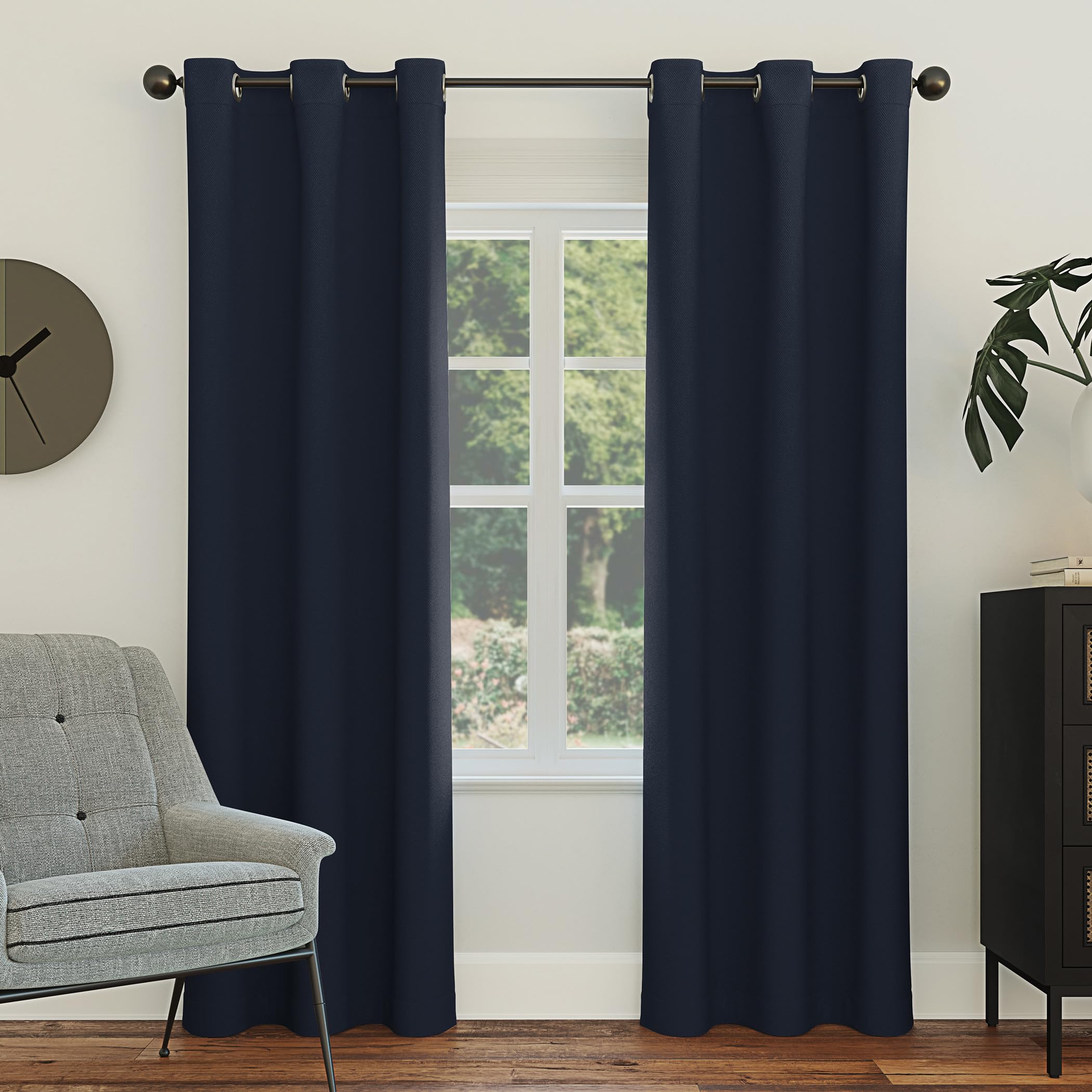 Sun Zero Easton Energy Saving Blackout Grommet Curtain Panel, 40 x 108, Navy Blue