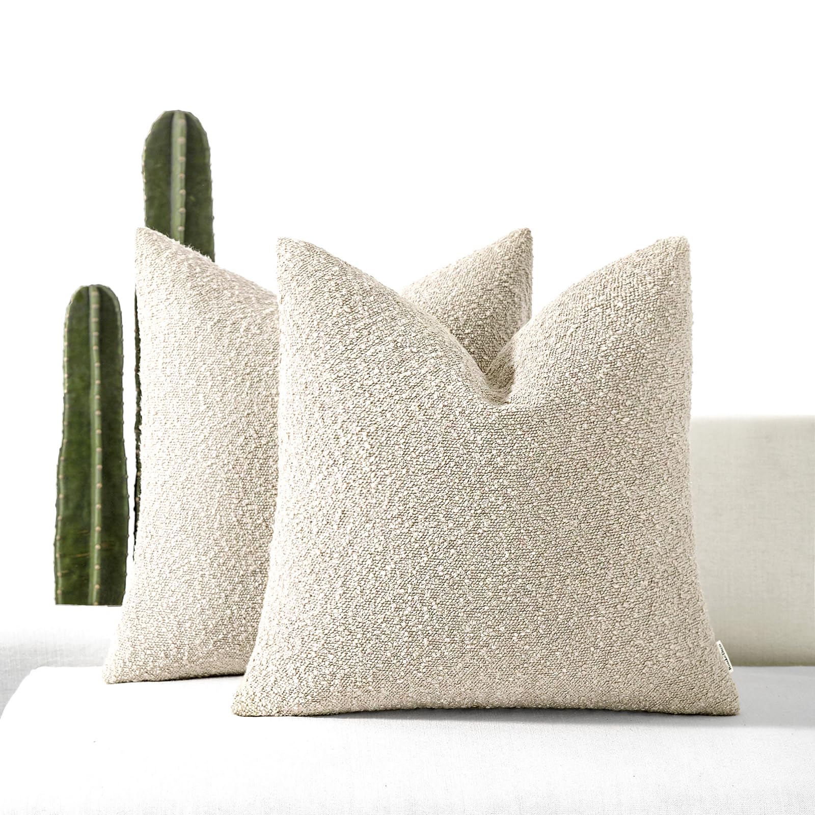 ROMANDECO Boucle Decorative Throw Pillow Covers for Couch Set of 2, 16x16 inches, Beige