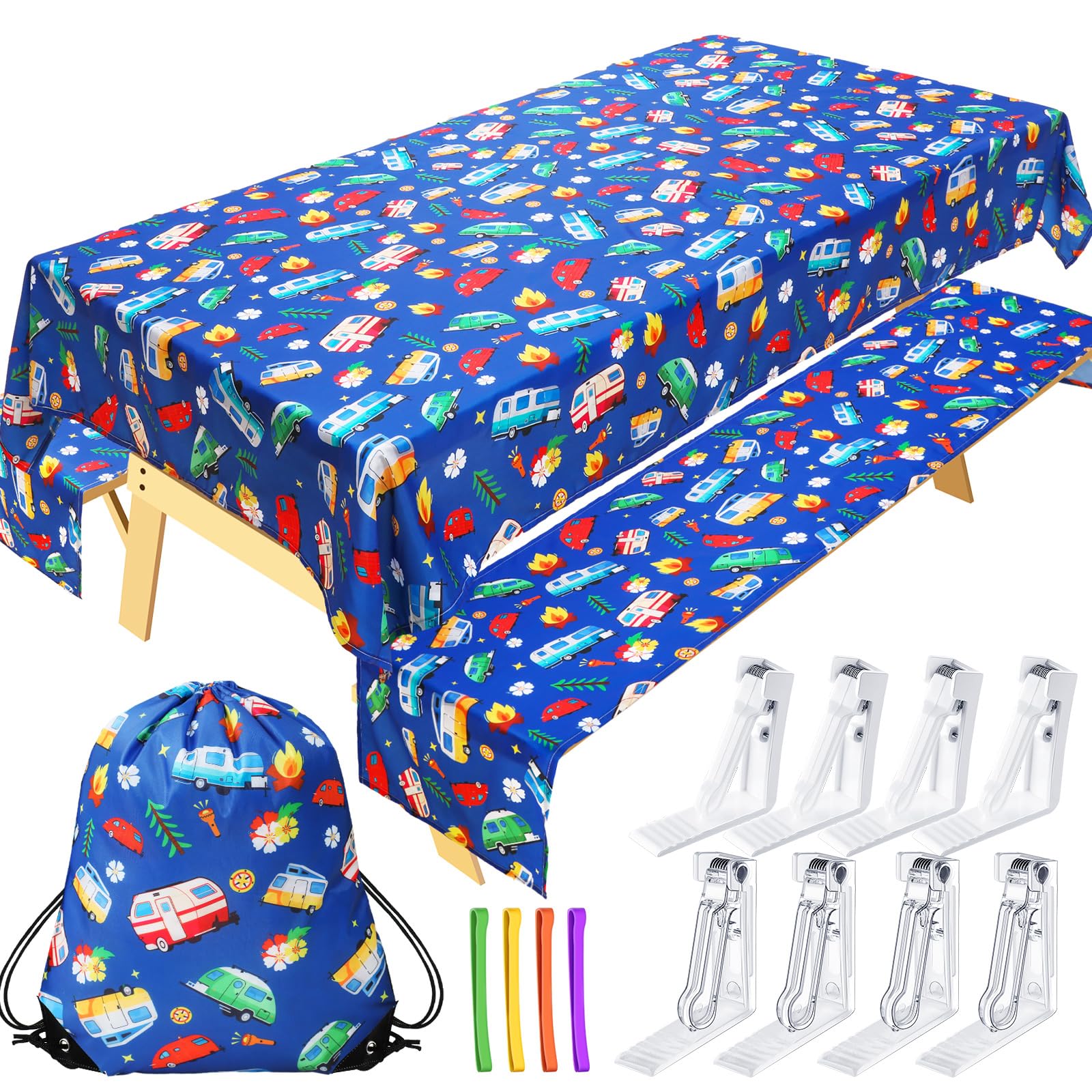 Tudomro Camping Tablecloth with Picnic Bench Covers, Picnic Table Cover Fits 4ft to 7ft Picnic Tables, Washable Reusable Polyest