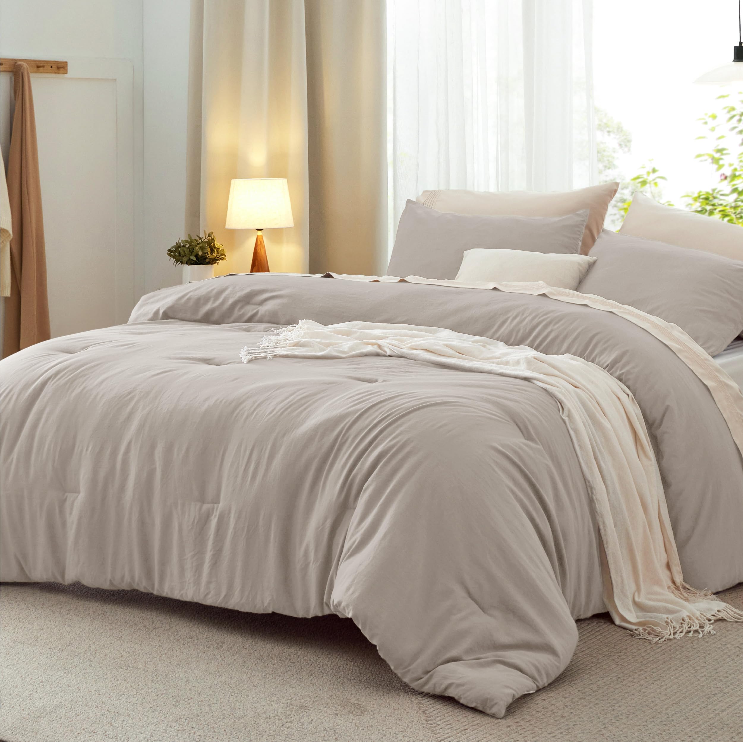 Bedsure King Size Comforter Set, Linen Soft Prewashed Bedding for All Seasons, 3 Pieces GentleSoft Warm Down Alternative Bed Set