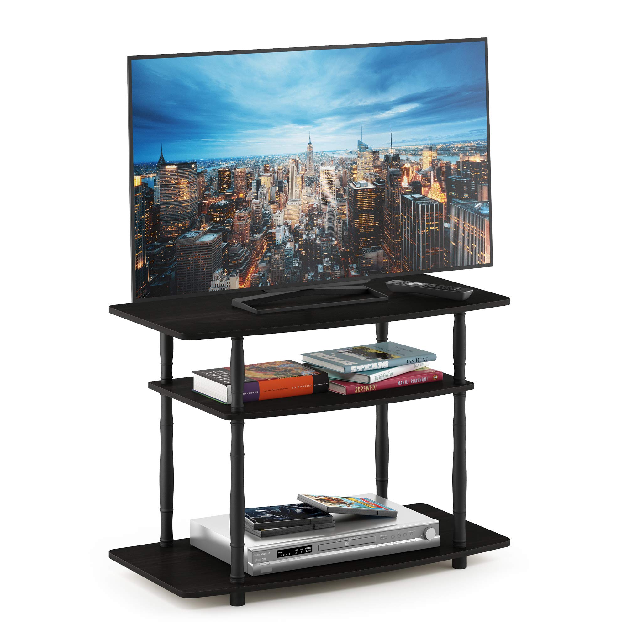 Furinno Turn-N-Tube No Tools 3-Tier Entertainment Center TV Stand for TV up to 32 Inch, Plastic Classic Tubes, Espresso/Black