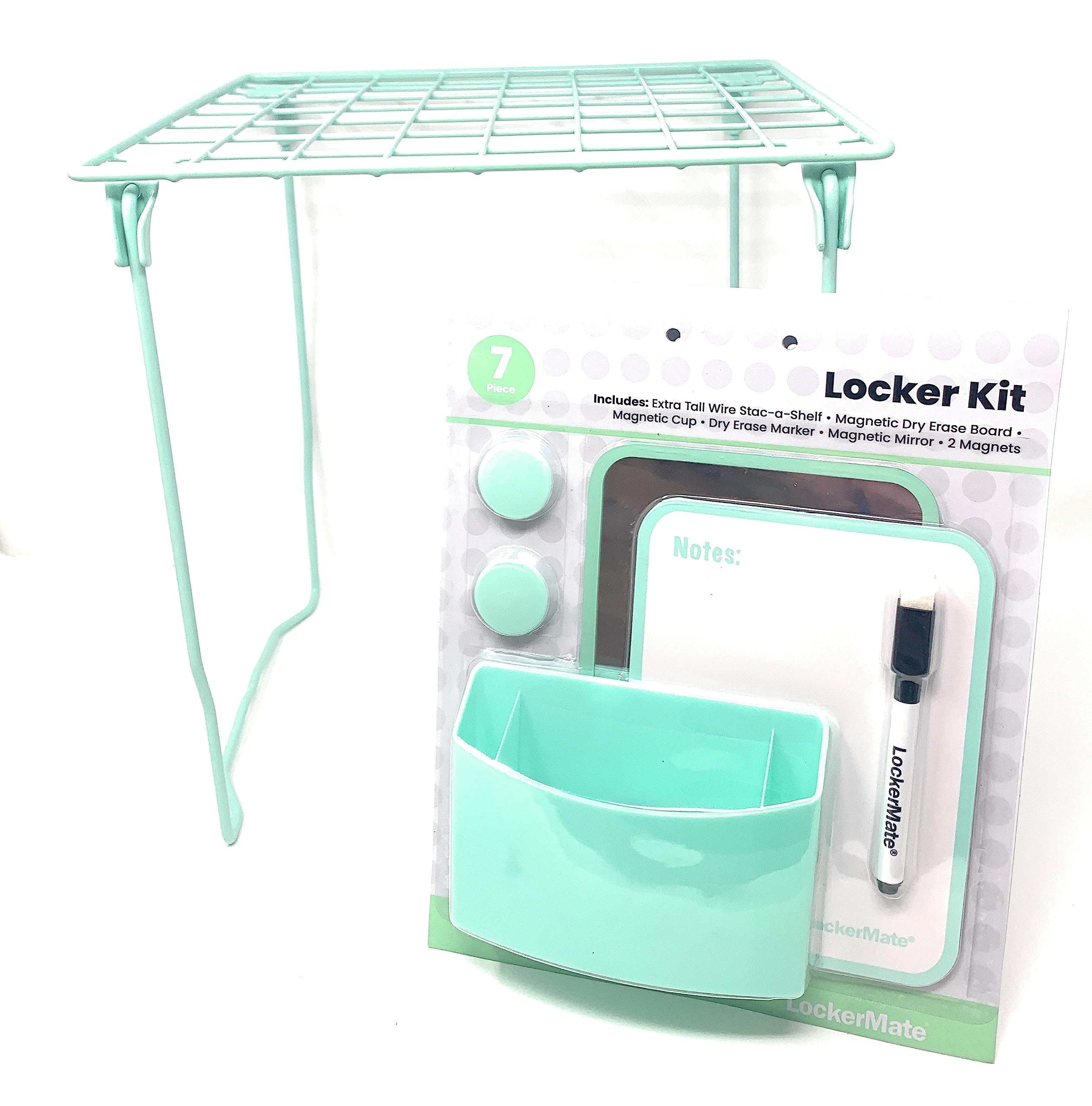 LockerMate 7 Piece Tall Wire Locker Kit with Magnets, Mirror, Dry Erase Board, Storage Cup, Dry Erase Marker School Supplies (Mi