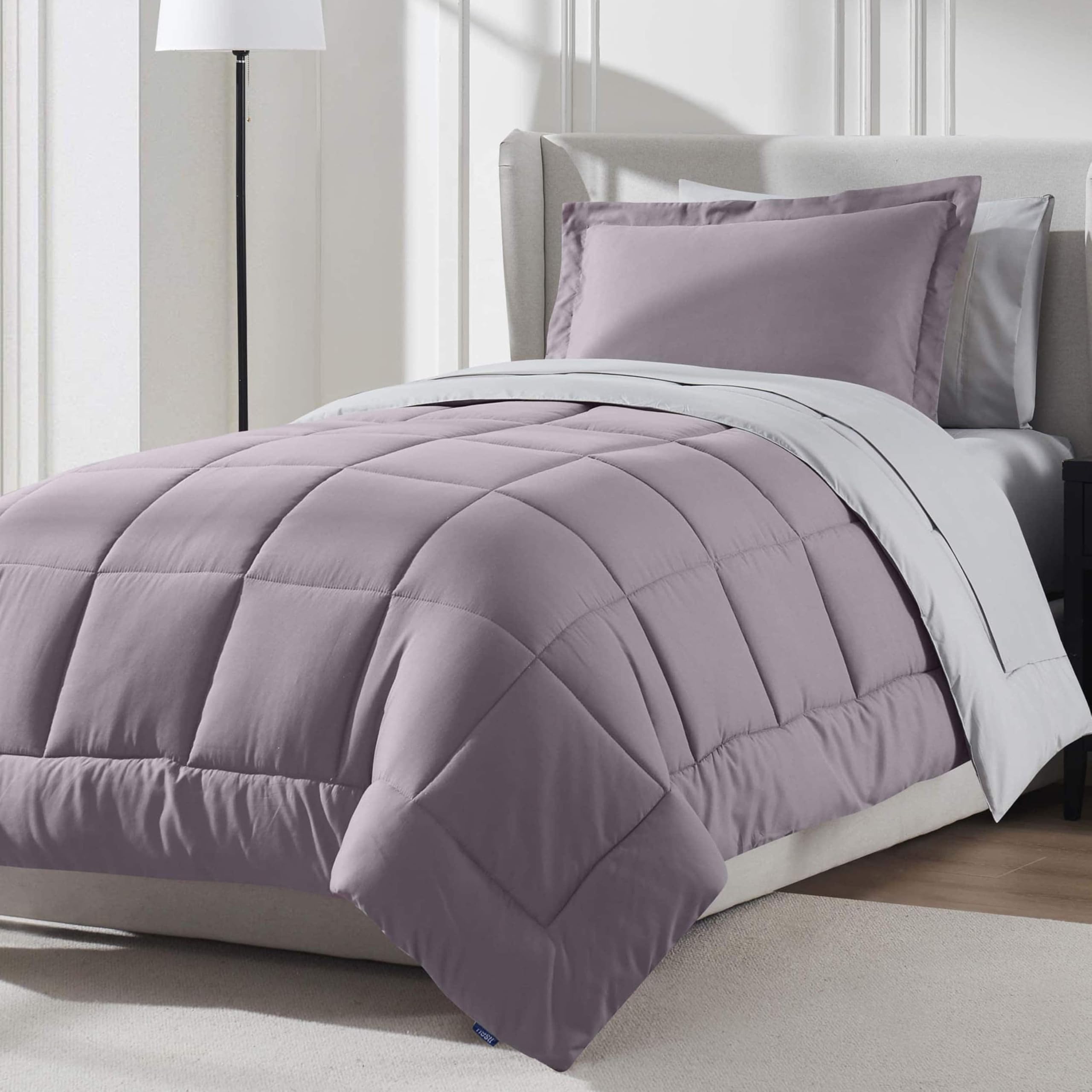 Nestl 5 Piece Twin Comforter Set - Dusty Purple Reversible Bed in a Bag - Complete Twin Size Bedding Set with Sheets, Pillowcase