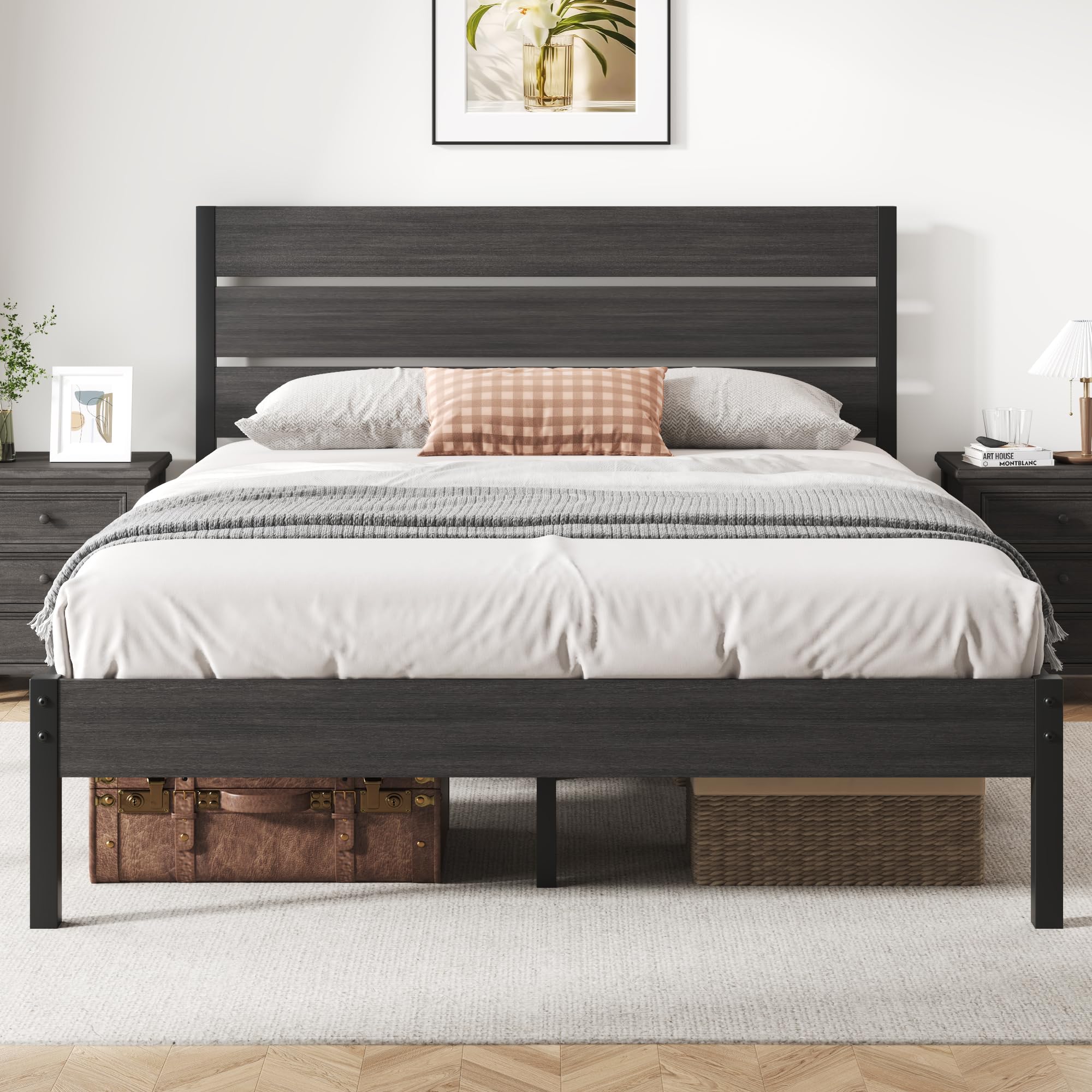 Fluest Queen Bed Frame with Headboard and Footboard, Metal Platform Bed Frame with Under Bed Storage, All-Metal Support System, 