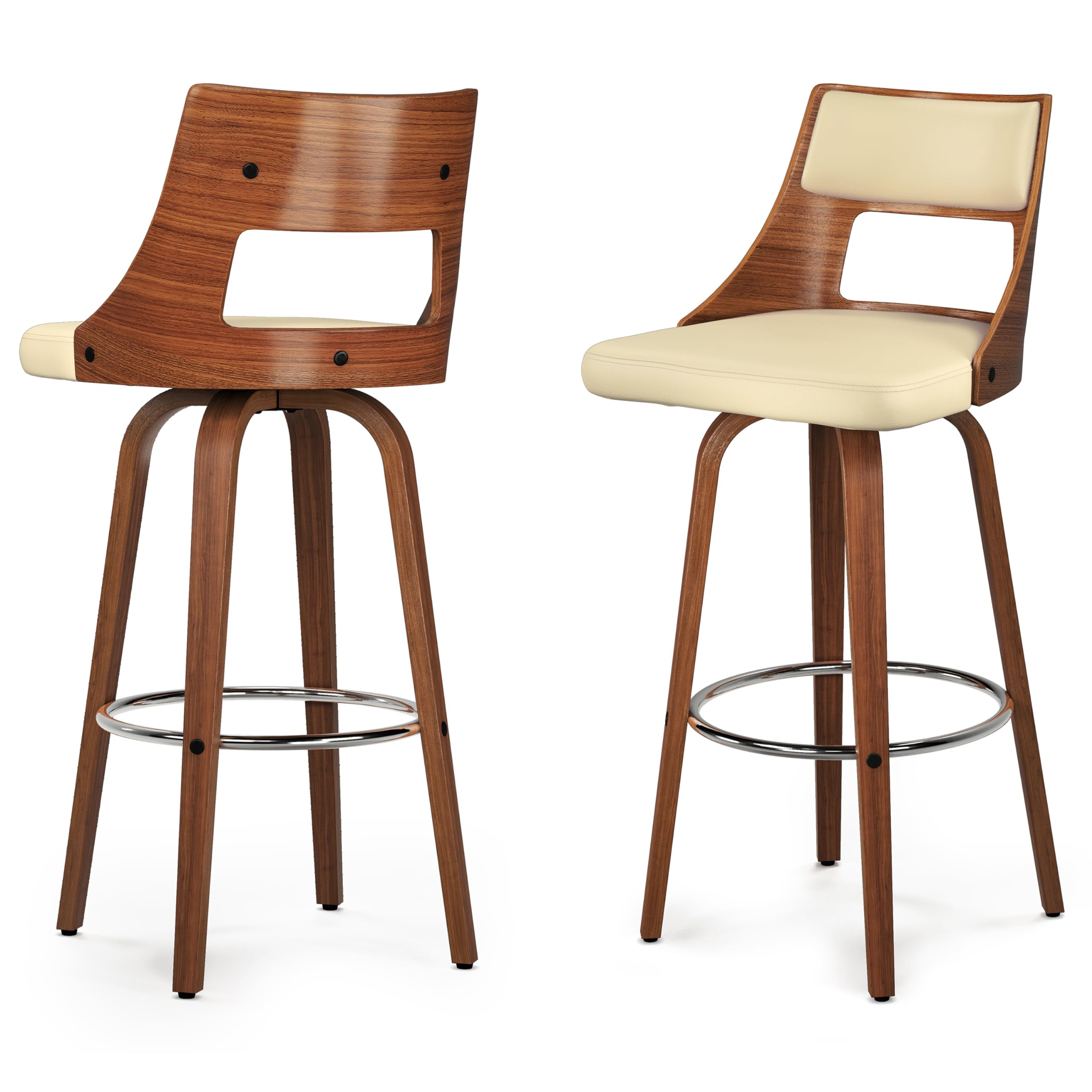 SIMPLIHOME Dallyn Contemporary 17 inch Swivel Bar Stool (Set of 2) in Cream Vegan Faux Leather for The Dining Room and Kitchen