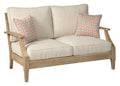 Signature Design by Ashley Clare View Coastal Outdoor Eucalyptus Patio Loveseat - Cushioned with Nuvella Fabric, 5-Step Protecti