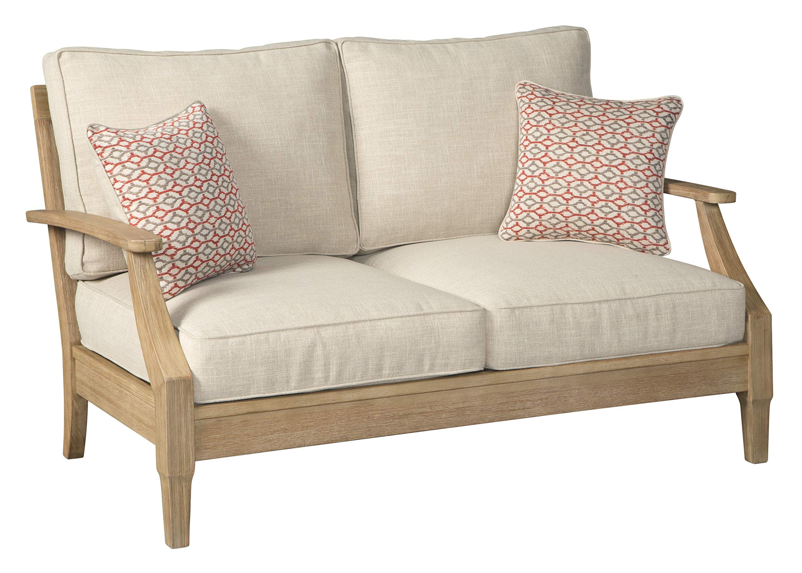 Signature Design by Ashley Clare View Coastal Outdoor Eucalyptus Patio Loveseat - Cushioned with Nuvella Fabric, 5-Step Protecti