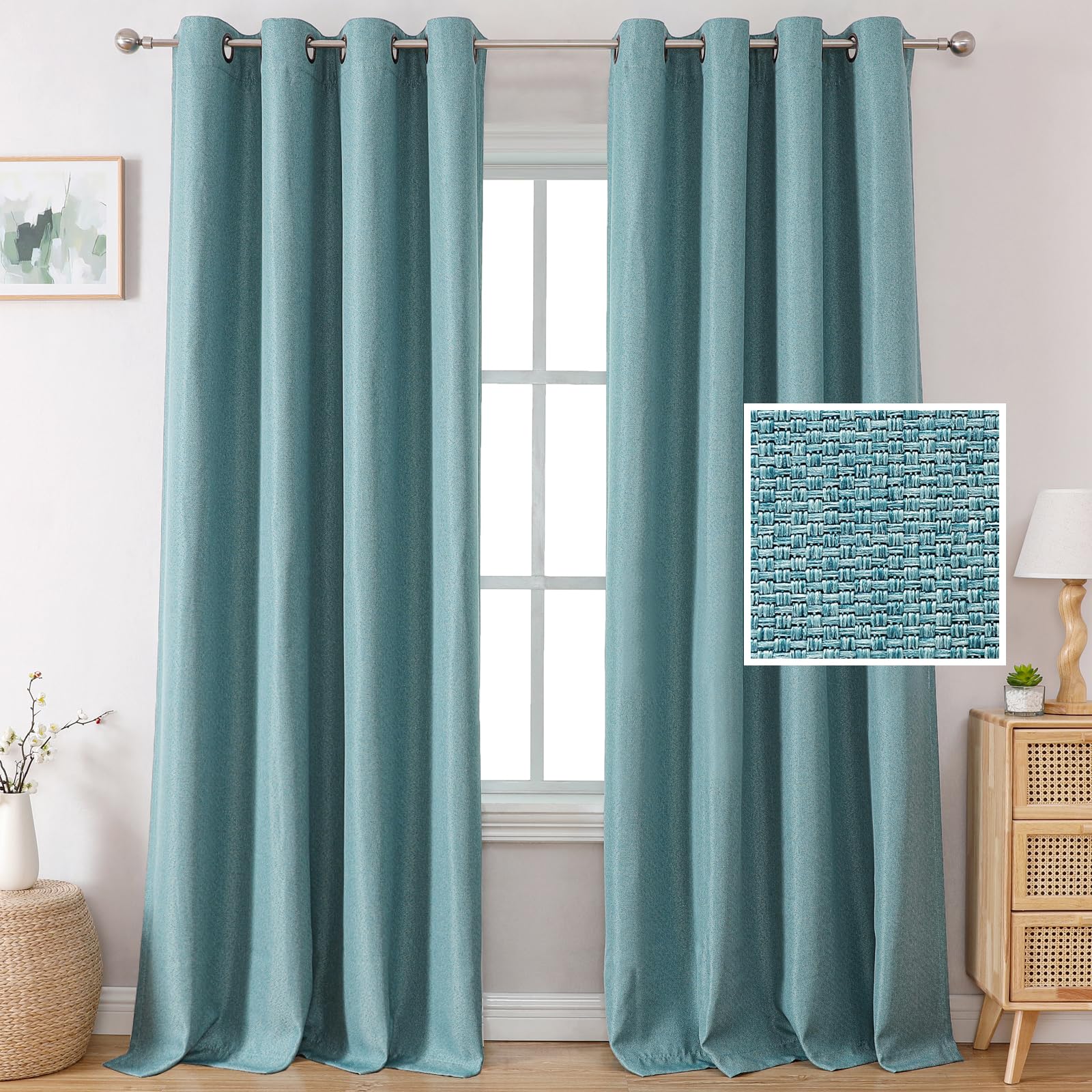 H.VERSAILTEX Linen Blackout Curtains 84 Inches Long for Bedroom/Living Room Thermal Insulated Grommet Curtain Drapes Primitive L