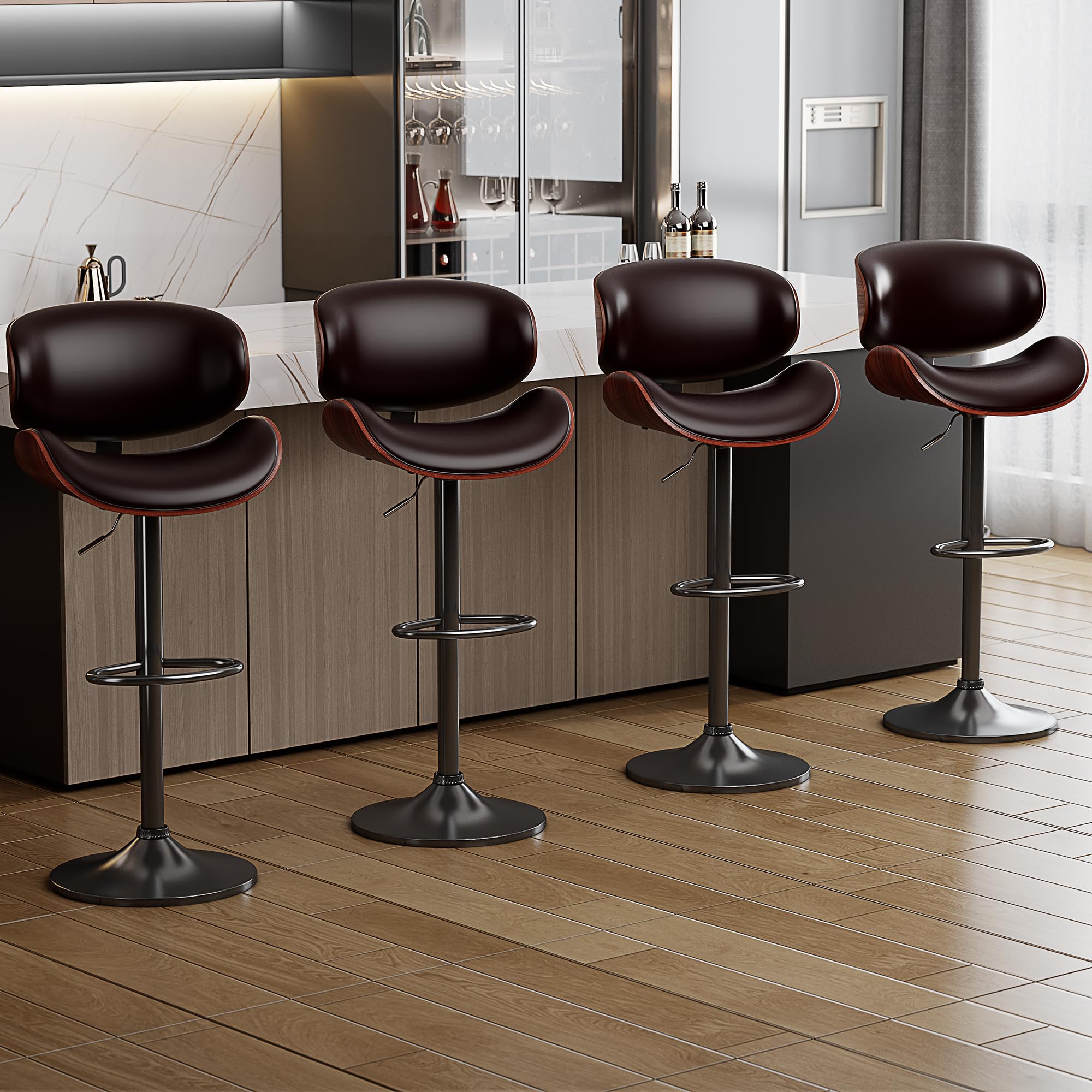 YaFiti Bar Stools Set of 4, Modern Pu Leather Swivel Adjustable Bar Stool Counter Height Stool Set, Bar Chair with Back and Foot