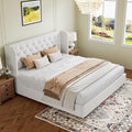 HOMBCK King Size Bed Frame and Headboard, White Velvet Upholstered Bed Frame with Wide Wingback, Tufted Design, Sturdy Wooden Sl