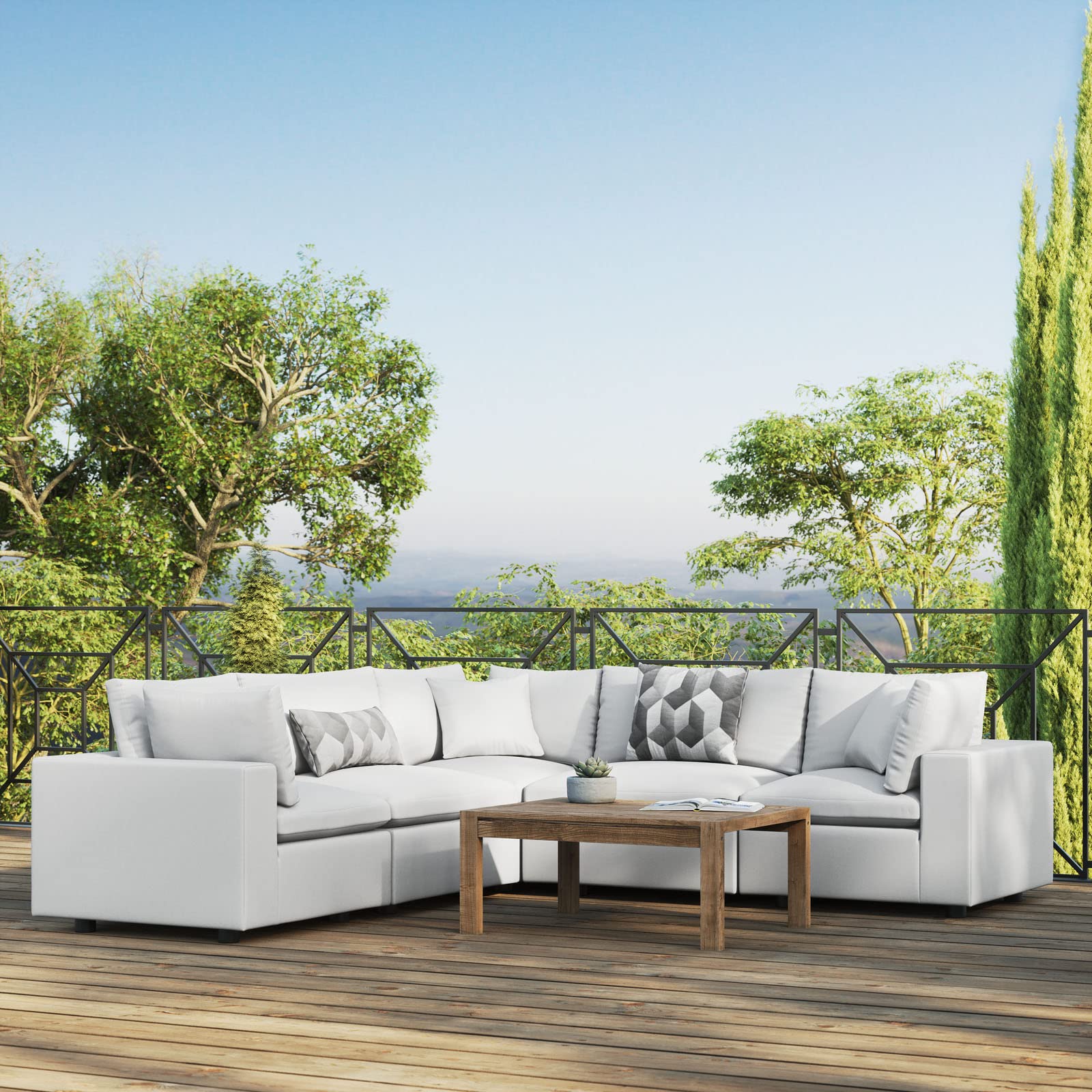 Modway EEI-5589-WHI Commix Outdoor Patio Sectional Sofa, 5 Piece L-Shape, White