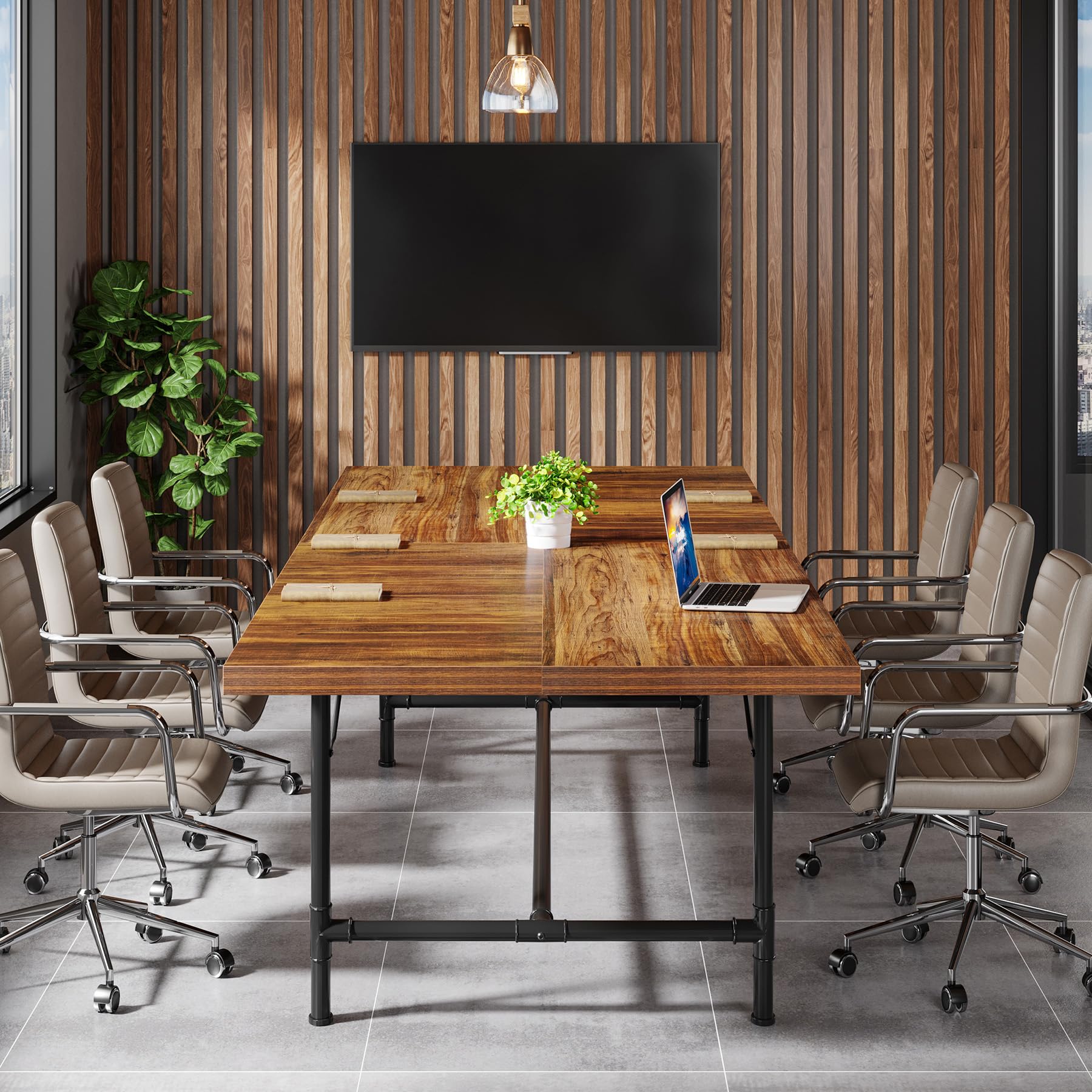 Tribesigns 6FT Conference Table, Rustic Rectangle 70.8 W x 35.4 D Meeting Table, Modern Seminar Table Boardroom Desk for Office 