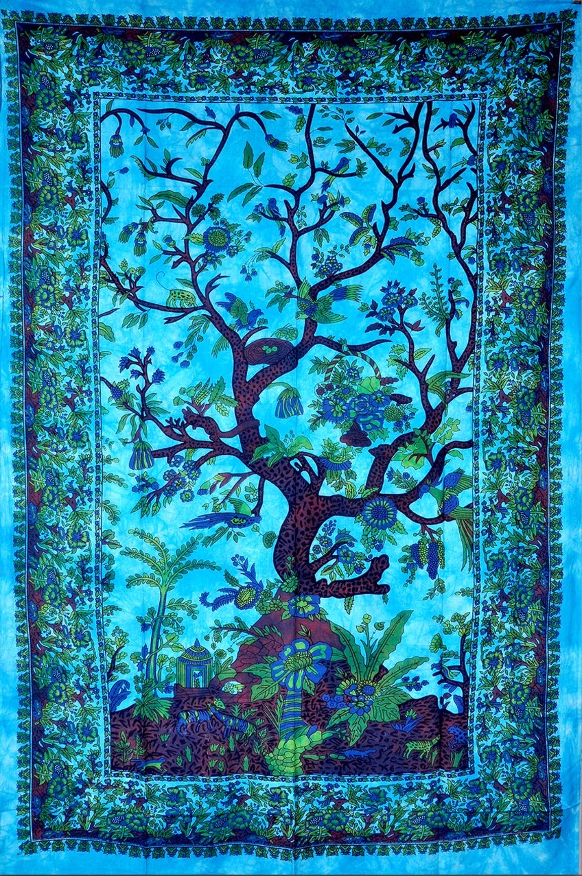 The Boho Street Turquoise Tree of Life Twin Size Indian Bohemian Wall Art - Mandala, Hippie Tapestries Psychedelic Boho Tapestry
