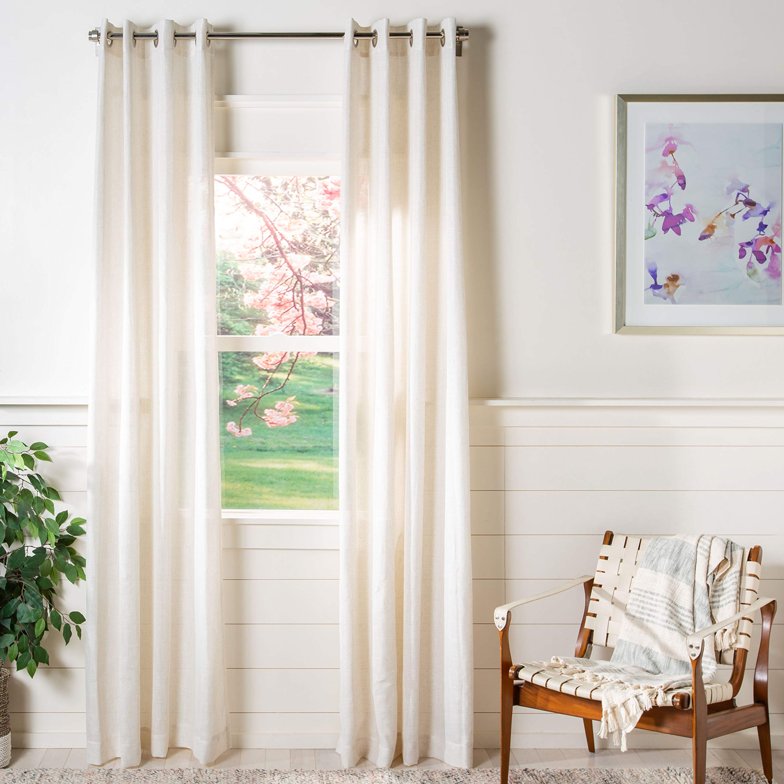 Safavieh Home Curtain Layland Beige Semi-Sheer 52 x 96 Grommet Drape Panel Window Treatment, 52x96