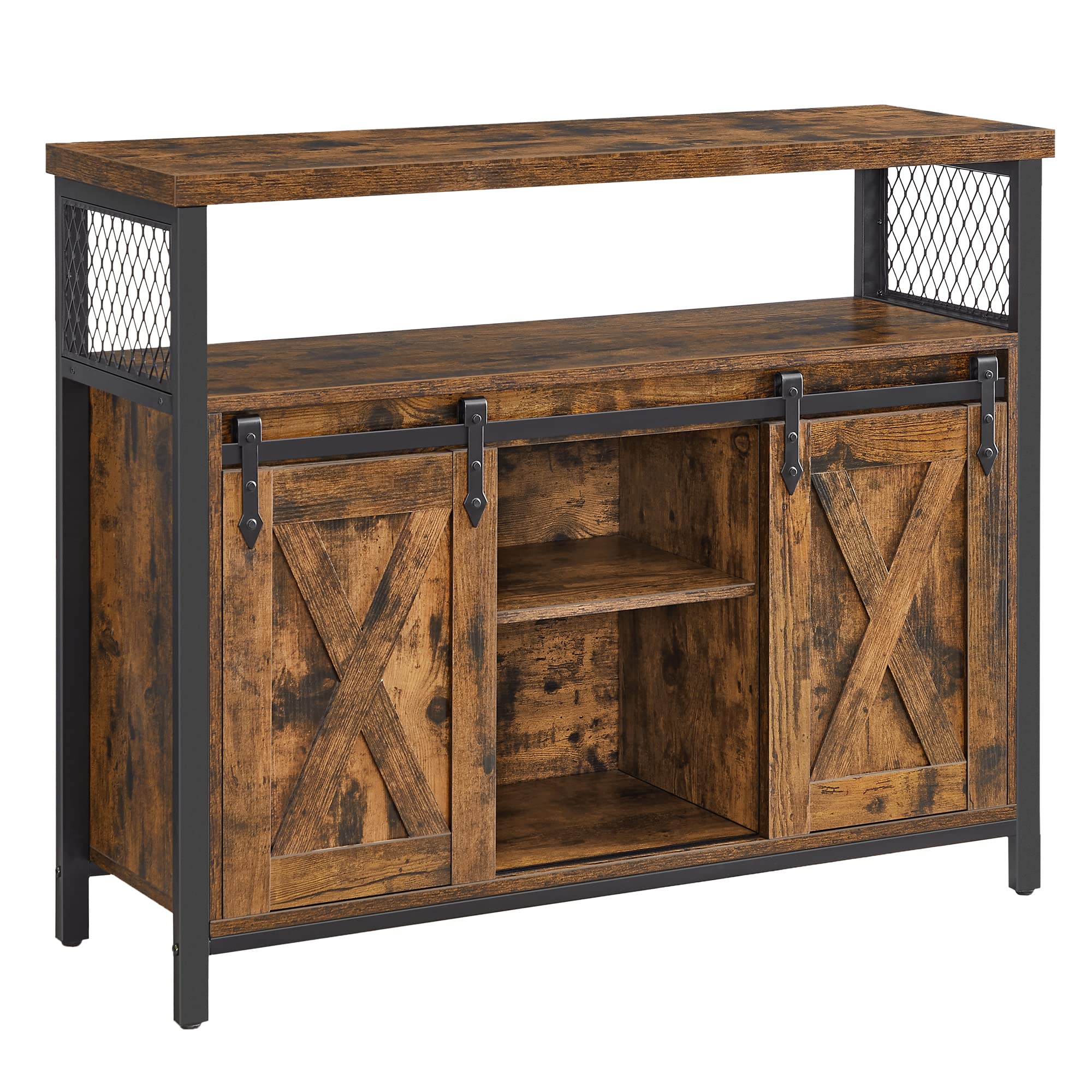 VASAGLE Buffet Cabinet, Storage Cabinet, Sideboard with 2 Sliding Barn Doors, Adjustable Shelves, 13 x 39.4 x 31.5 Inches, for L