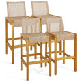 HAPPYGRILL Wicker Bar Stools Set of 4, Patio Chairs with Solid Wood Frame, Ergonomic Footrest, Indoor Outdoor Bar Height Chairs 