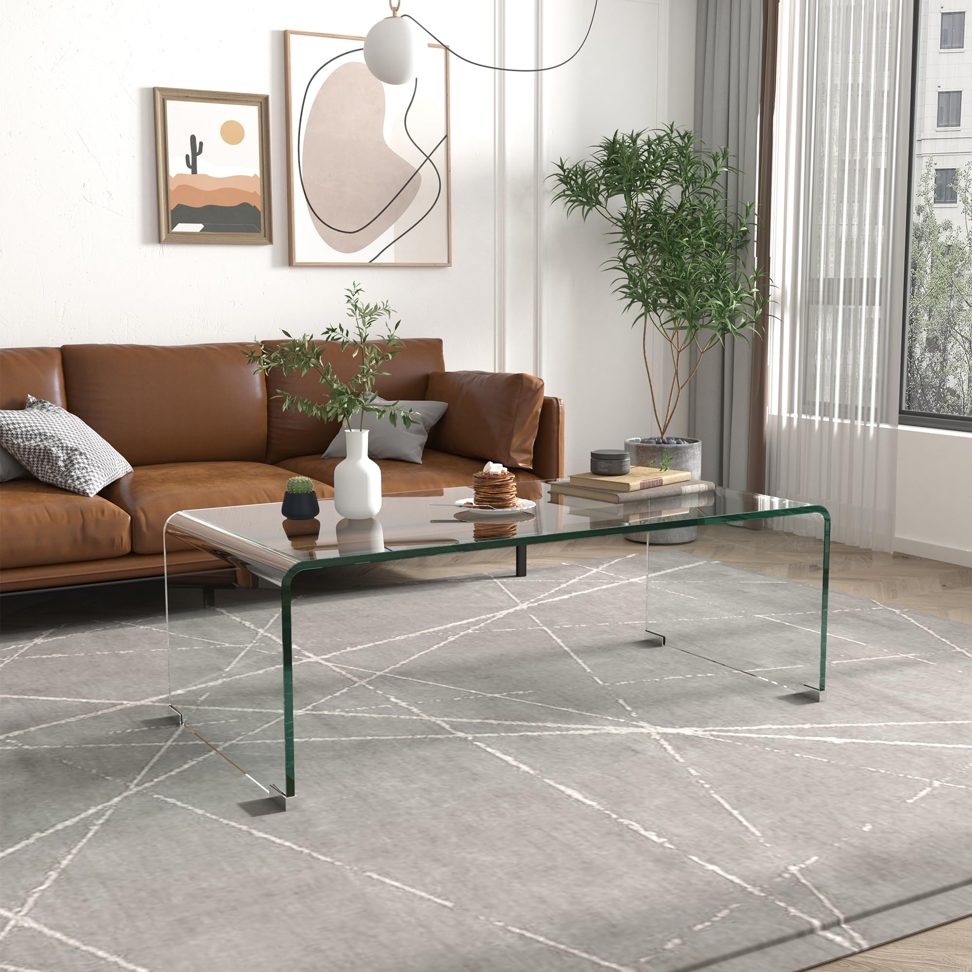 IANIYA Tempered Glass Coffee Table for Modern Living Room Decor, Easy to Clean with Safe Rounded Edges and Durable Design, 39.3 