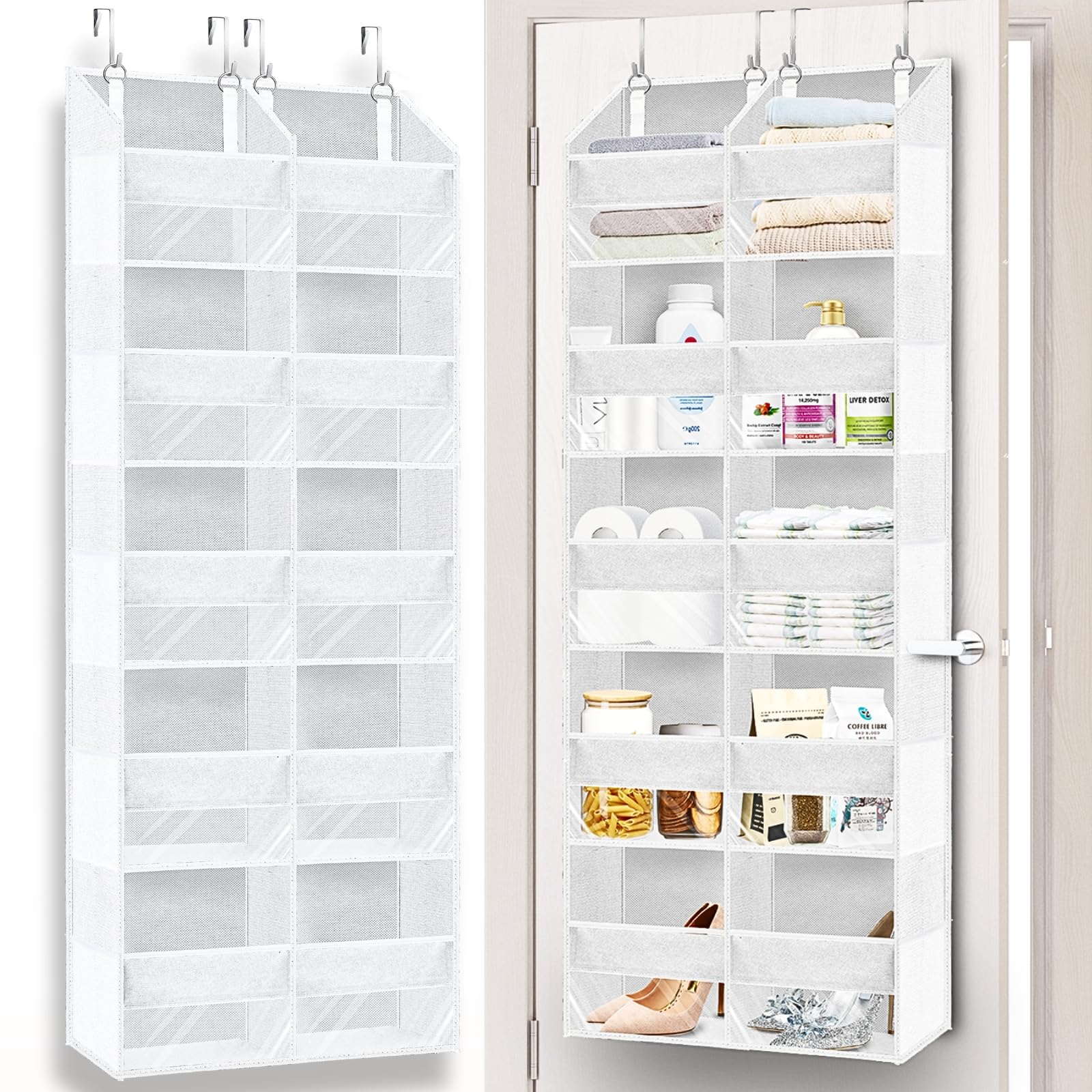 Over The Door Organizer 5 Tiers, Extra Large Behind Door Storage of 10 Compartments, 80 lbs Weight Capacity Hanging Storage Orga