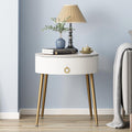 OIOG Round Nightstand with Drawer, Modern Side Table with Marbling Natural Stone Tabletop and Metal Legs, Small End Table with S