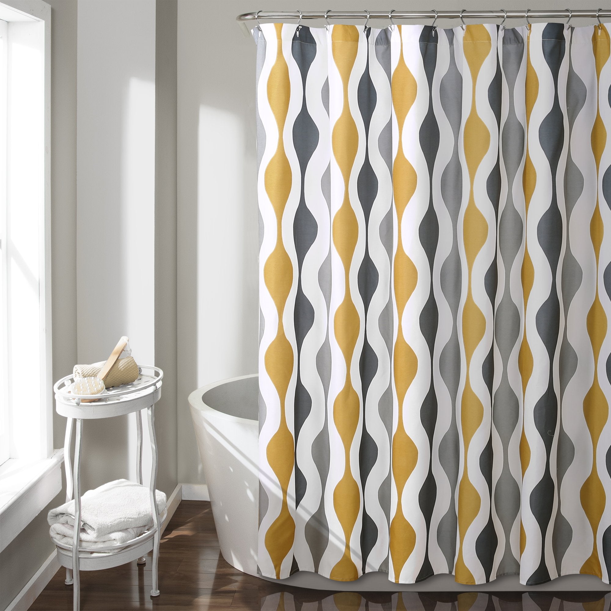 Lush Decor Mid Century Geo Shower Curtain, 72 x 72, Gold & Gray