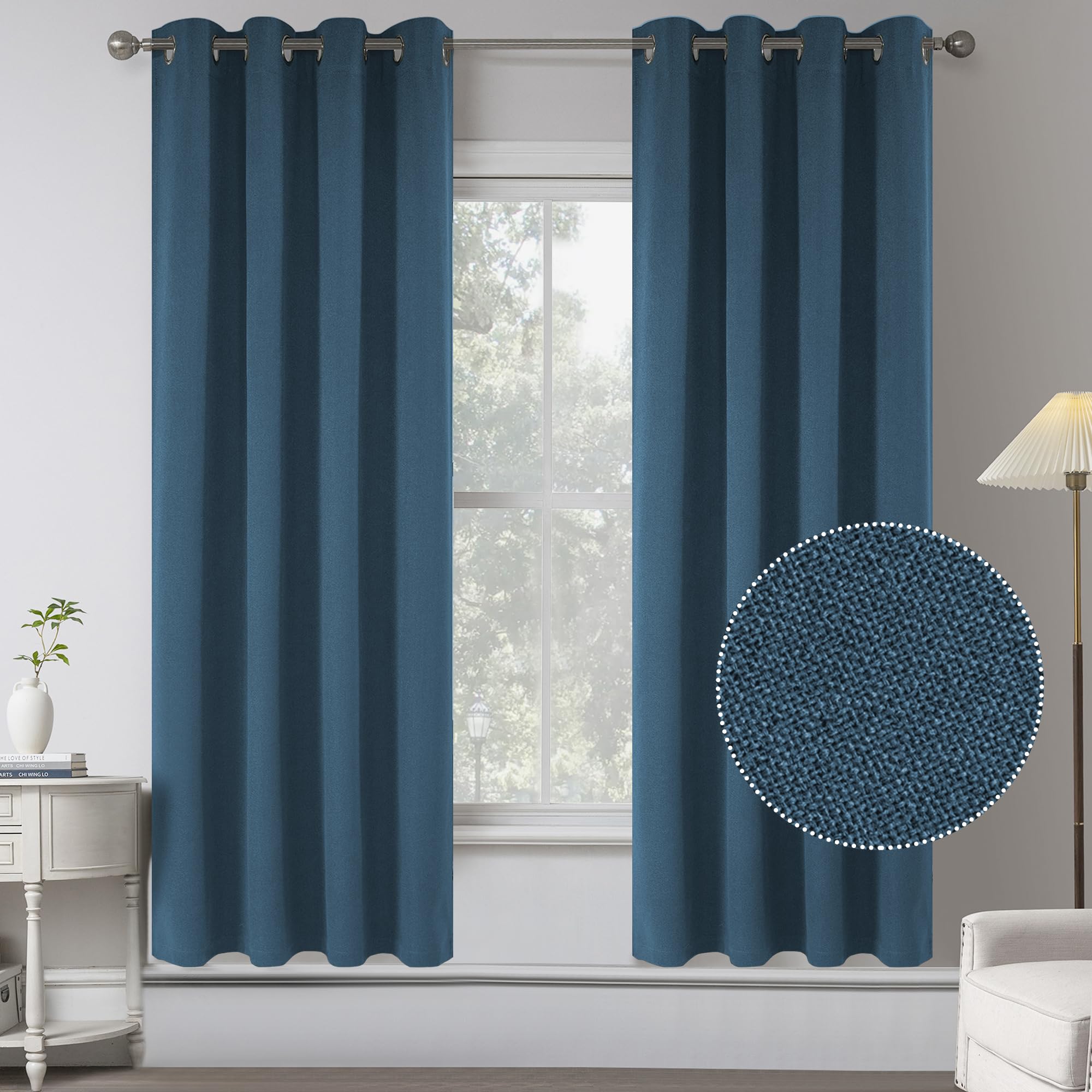 Faux Linen 100% Blackout Curtains for Bedroom - 72 Inches Long Energy Saving Thermal Insulated Window Treatment Primitive Rustic