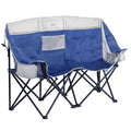 SunnyFeel Double Camping Loveseat Chair, Blue-Cooler, Foldable, Portable, Space Saving, Side Pocket, Cup Holders