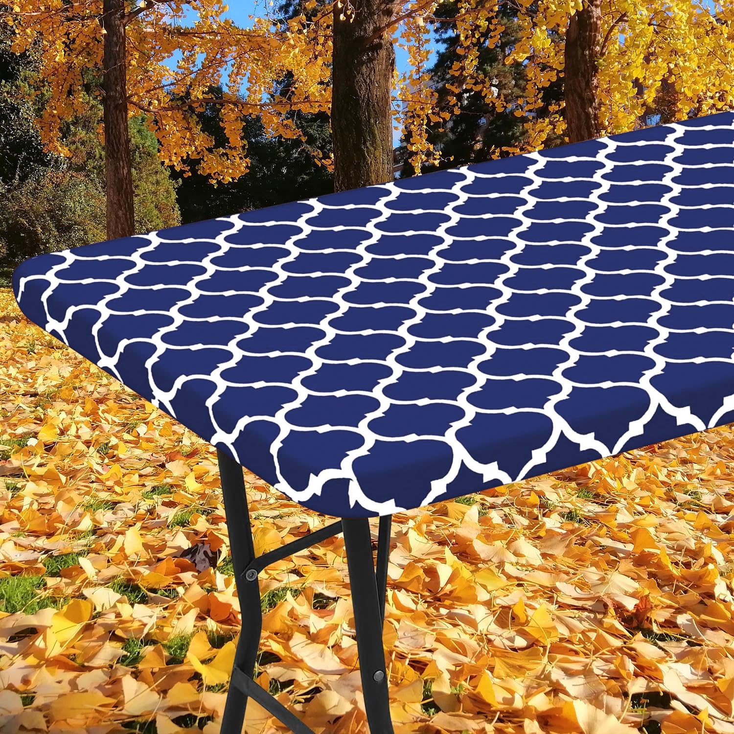 smiry Rectangle Picnic Tablecloth, Waterproof Elastic Fitted Table Covers for 6 Foot Tables, Wipeable Flannel Backed Vinyl Table