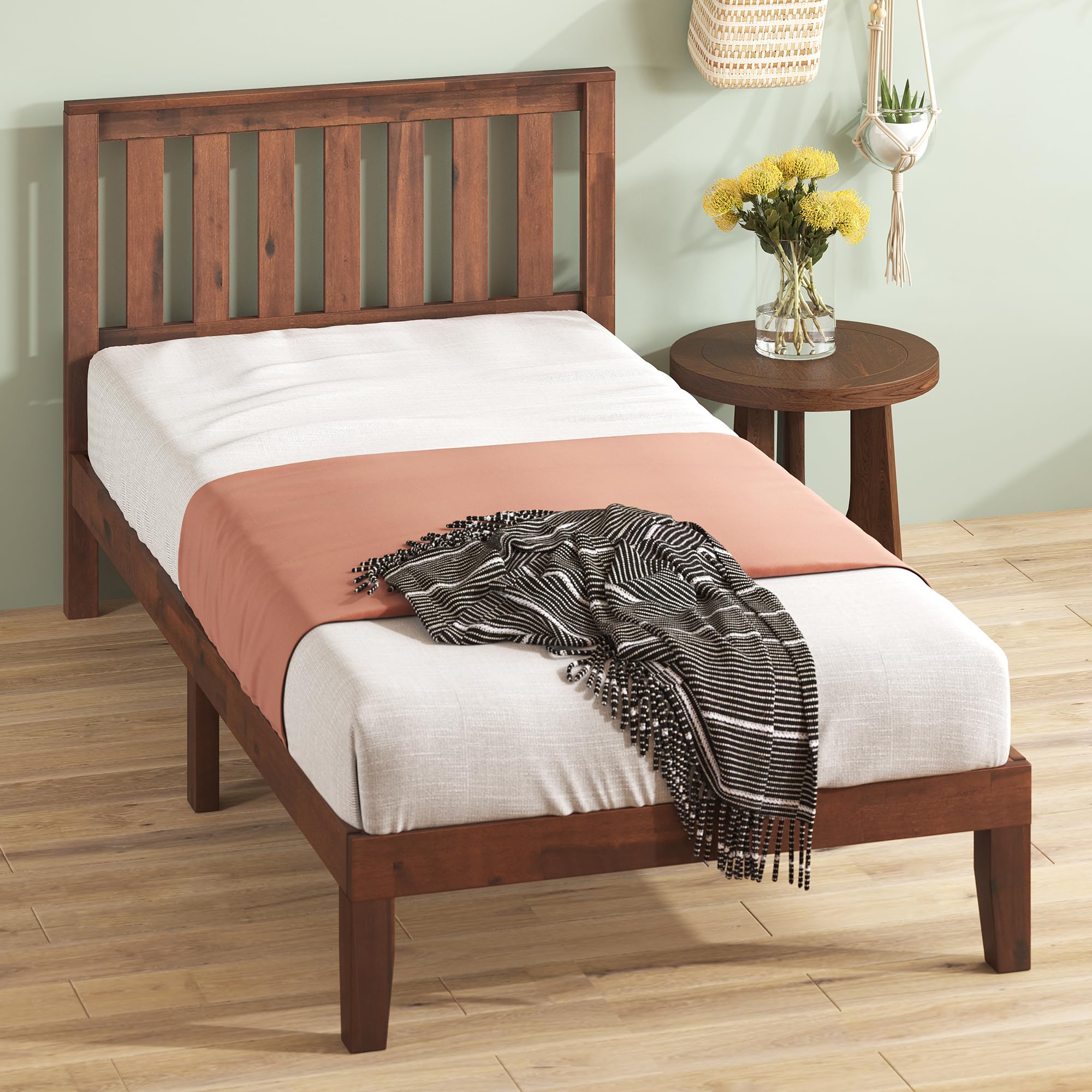ZINUS Vivek Wood Platform Bed Frame with Headboard, Solid Wood Foundation with Wood Slat Support, No Box Spring Needed, Easy Ass