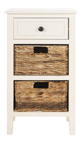 Safavieh Home Collection Everly Drawer , Vintage White 1-Drawer 2 Removable Baskets Side Table