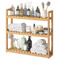 FILWH Bathroom Shelf Bamboo Organizer Rack Adjustable 3-Tier Storage Shelf Wall Mounted Storage Rack Over The Toilet Utility She