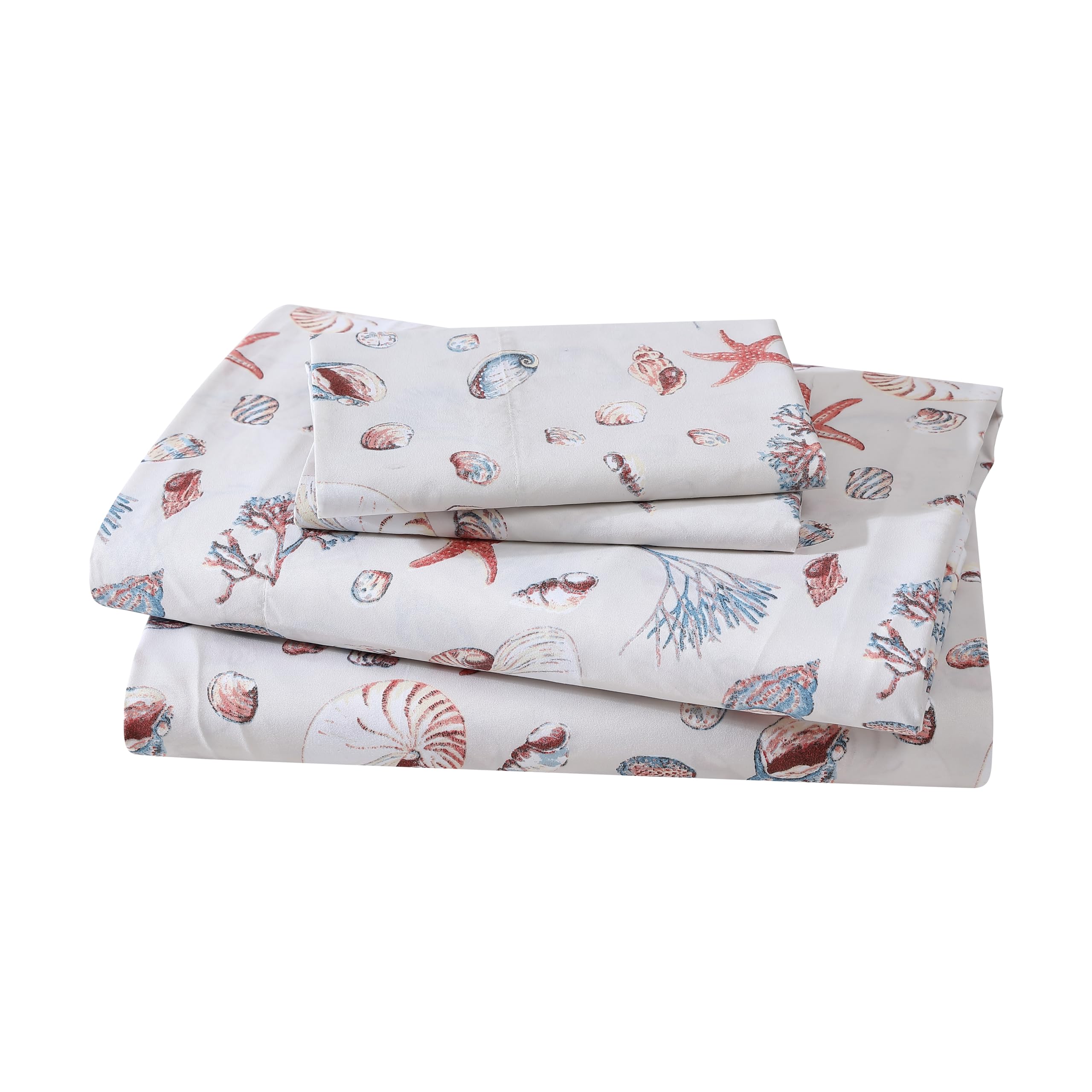 Beatrice Home Fashions Coastal Print Microfiber Sheet Set, Soft, Comfy, 12 Deep Pockets, Queen, Oceanside Sand
