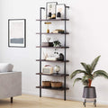 Nathan James Theo 6-Shelf Tall Bookcase, Wall Mount Bookshelf with Natural Wood Finish and Industrial Metal Frame, Nutmeg/Matte 