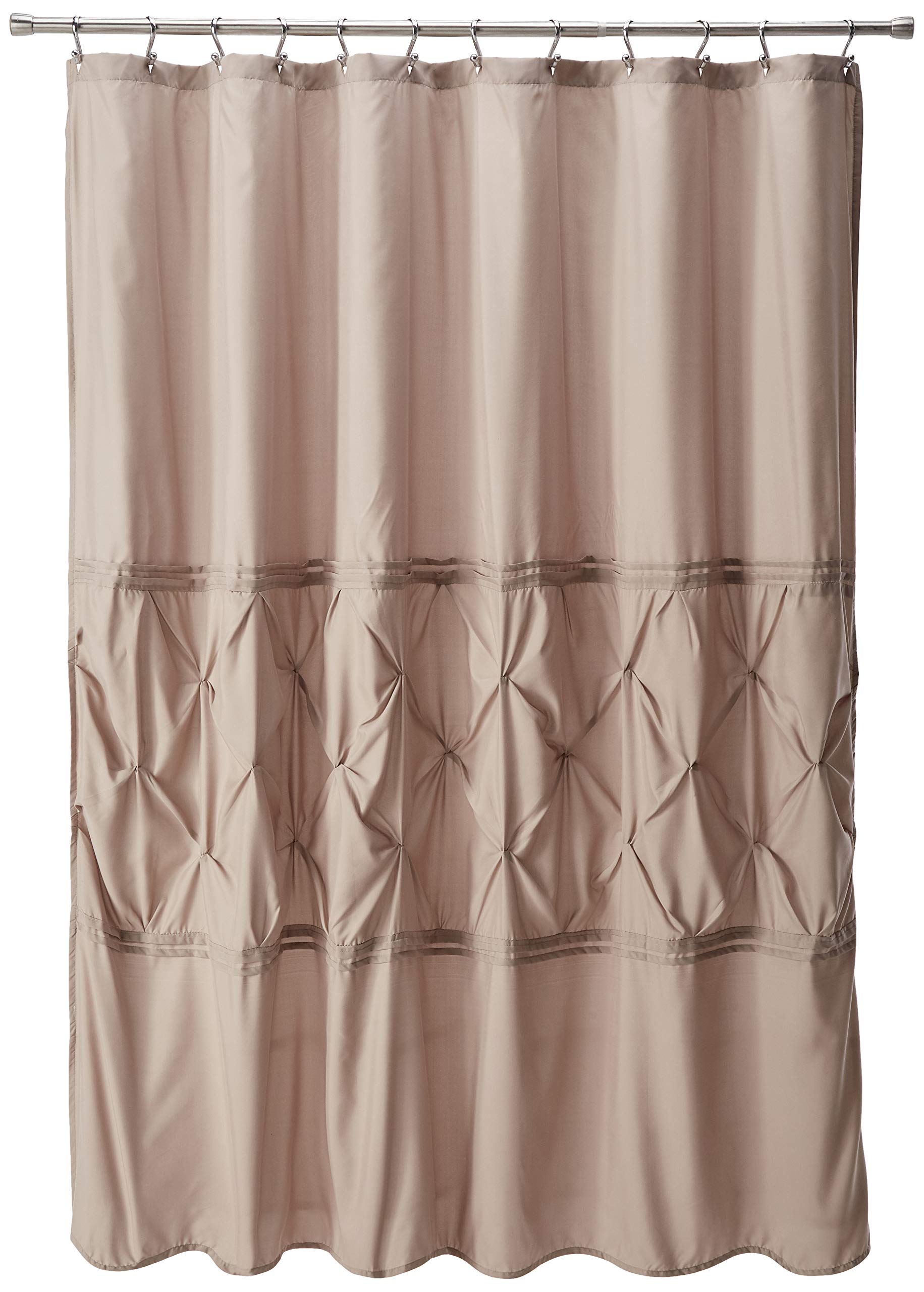 Comfort Spaces Cavoy Bathroom Pintuck Shower Tufted Ruffle Pattern Modern Elegant Microfiber Fabric Bath Curtains, 72x72, Taupe,