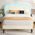 VECELO Upholstered Full Bed Frame with Headboard Adjustable, LED Lights, USB-A & Type-C, Velvet Platform Bed Noise Free, Mattres