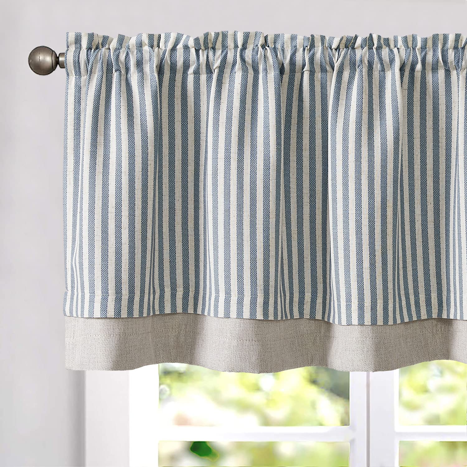 JINCHAN Linen Valance Curtain Stripe Valance for Windows 18 Inch Blackout Kitchen Curtain Farmhouse Double Layer Valance for Liv