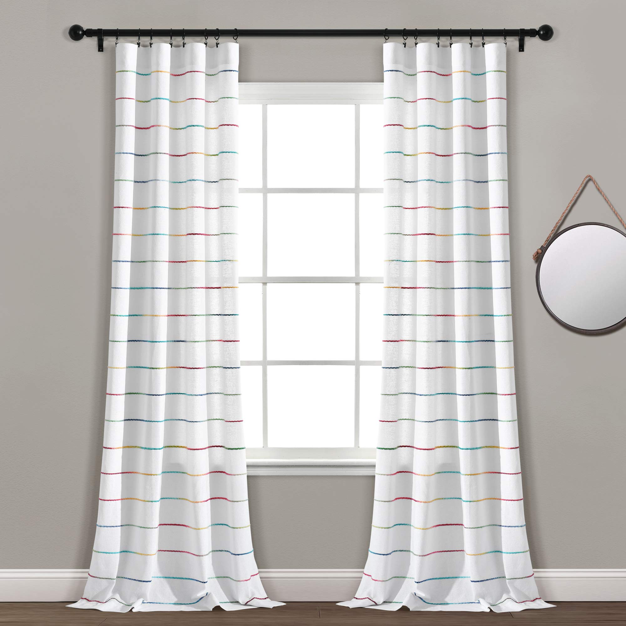 Lush Decor Ombre Stripe Yarn Dyed Cotton Window Curtain Panels, Pair, 40 W x 95 L, Rainbow - Drapes - Light Filtering Curtains f