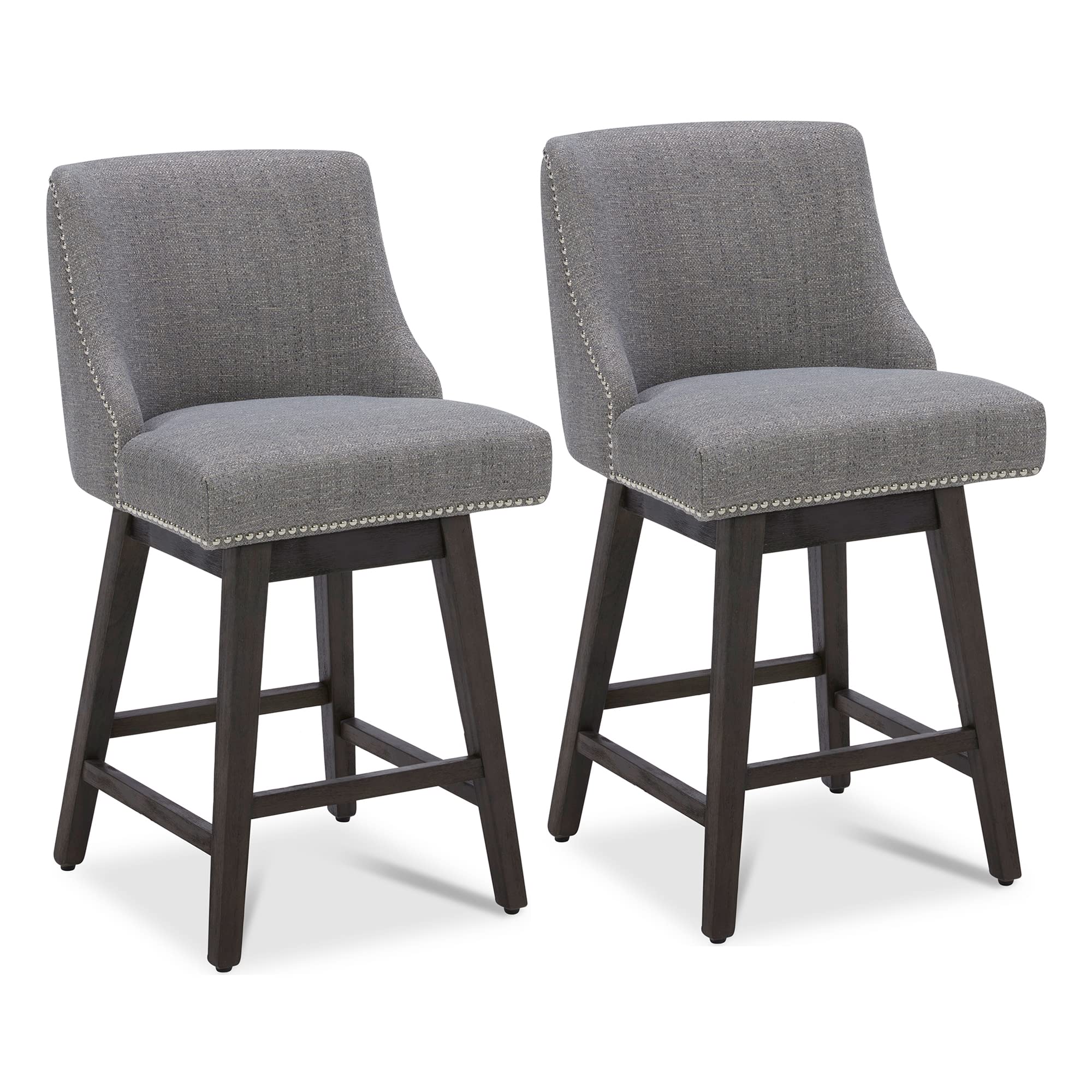 CHITA Counter Height Swivel Barstools, FSC Certified 26  H Seat Height Upholstered Bar Stools Set of 2, Fabric in Fog