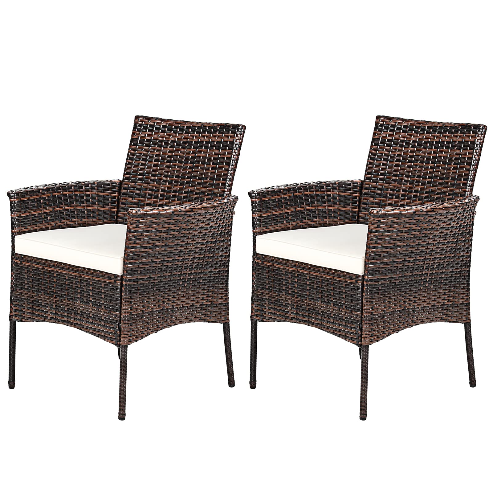 RELAX4LIFE Wicker Patio Chairs Set of 2, Indoor Outdoor PE Rattan Armchairs w/Cane Back, Seat Cushions for Bistro Porch Poolside