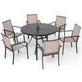 Anmutig 7-Piece Outdoor Dining Set, 48   Round Table with 6 Stackable Chairs All Weather Furniture Set - Beige Grey