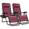 Best Choice Products Set of 2 Adjustable Steel Mesh Zero Gravity Lounge Chair Recliners w/Pillows and Cup Holder Trays - Burgund