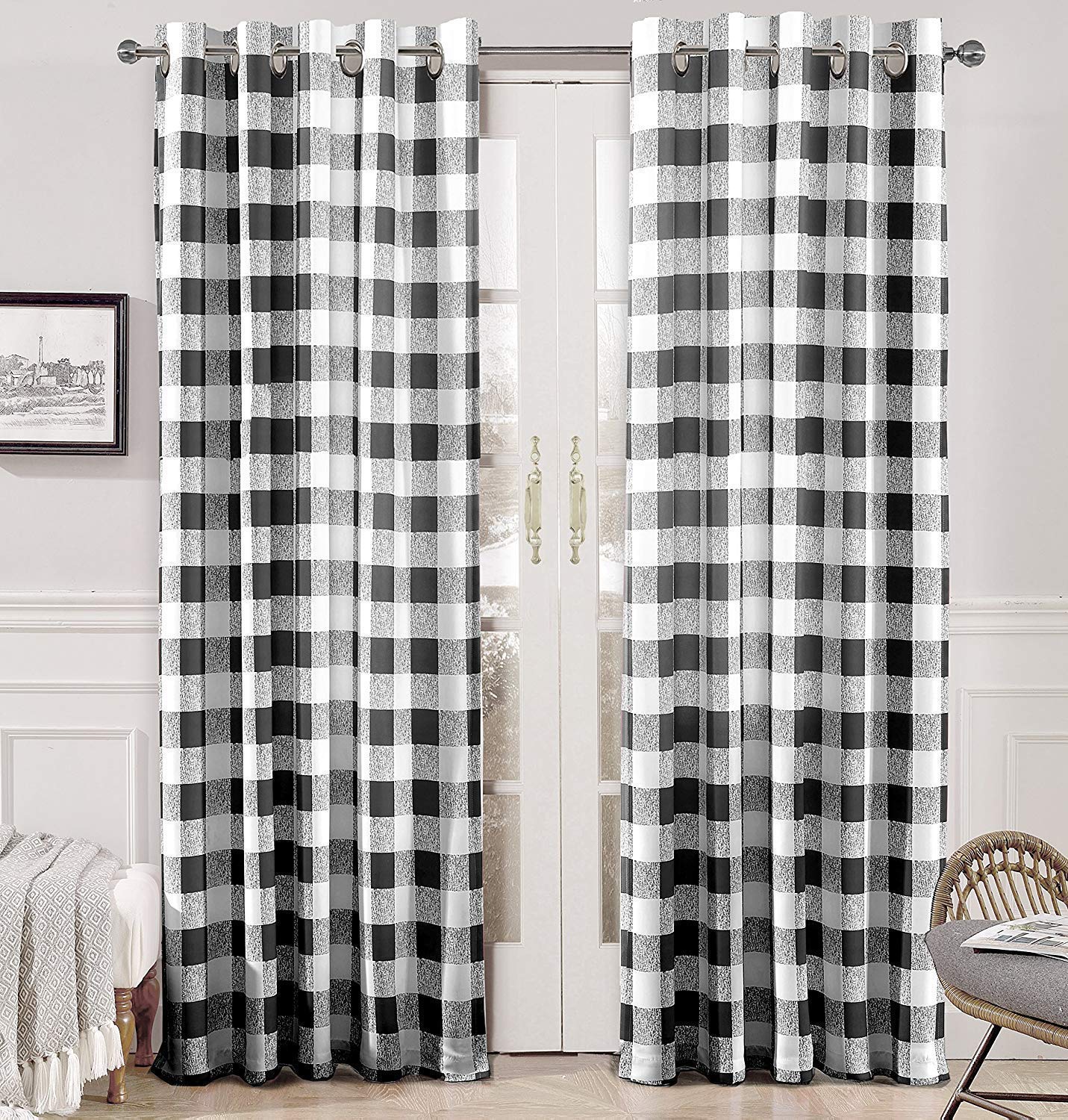 DriftAway Buffalo Plaid Check Curtains Black and White Buffalo Checkered Blackout Curtains for Farmhouse Bedroom Living Room Dar