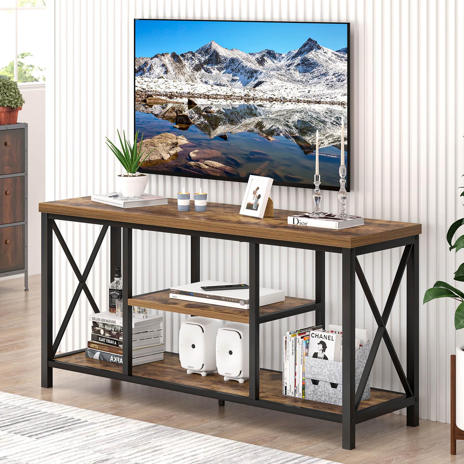 EXCEFUR TV Stand for Televisions up to 55 Inch, Modern Entertainment Center with Storage, Industrial Media TV Console Table for 